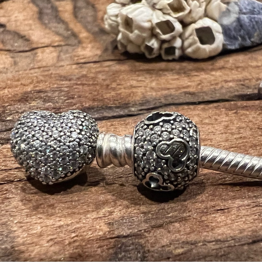 Authentic Pandora Pave Ball Charm Mickey Silhouette Mouse Pave Sterling Clear Cz